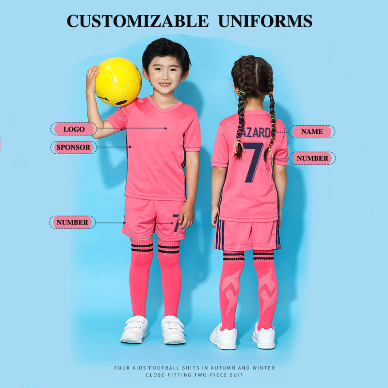 Children Soccer Sets For Boys Girls Sublimation Blank Custom Team Name Number Logo Jerseys Training Short Sleeve Soccer Uniforms